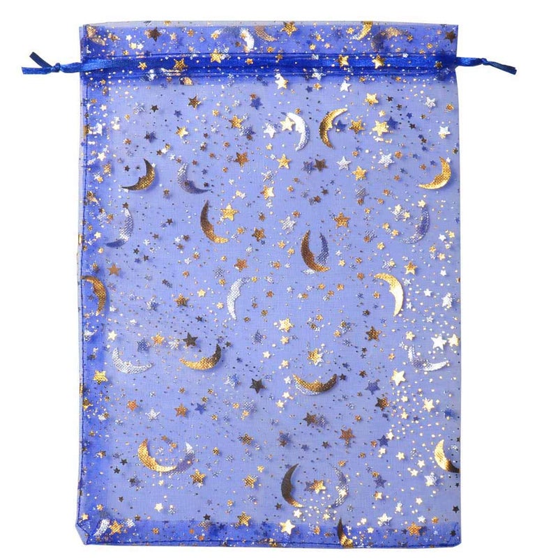 SUNGULF 100Pcs 6x9 Inches Sheer Organza Drawstring Pouches Stars And Moon Wedding Party Favor Jewelry Candy Gift Bags (Blue) - Image 1